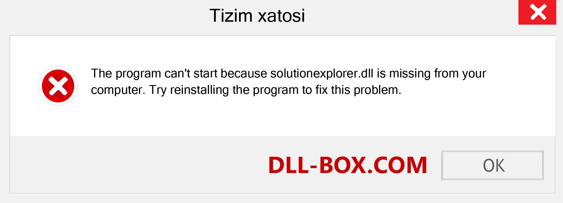 solutionexplorer.dll fayli yo'qolganmi?. Windows 7, 8, 10 uchun yuklab olish - Windowsda solutionexplorer dll etishmayotgan xatoni tuzating, rasmlar, rasmlar